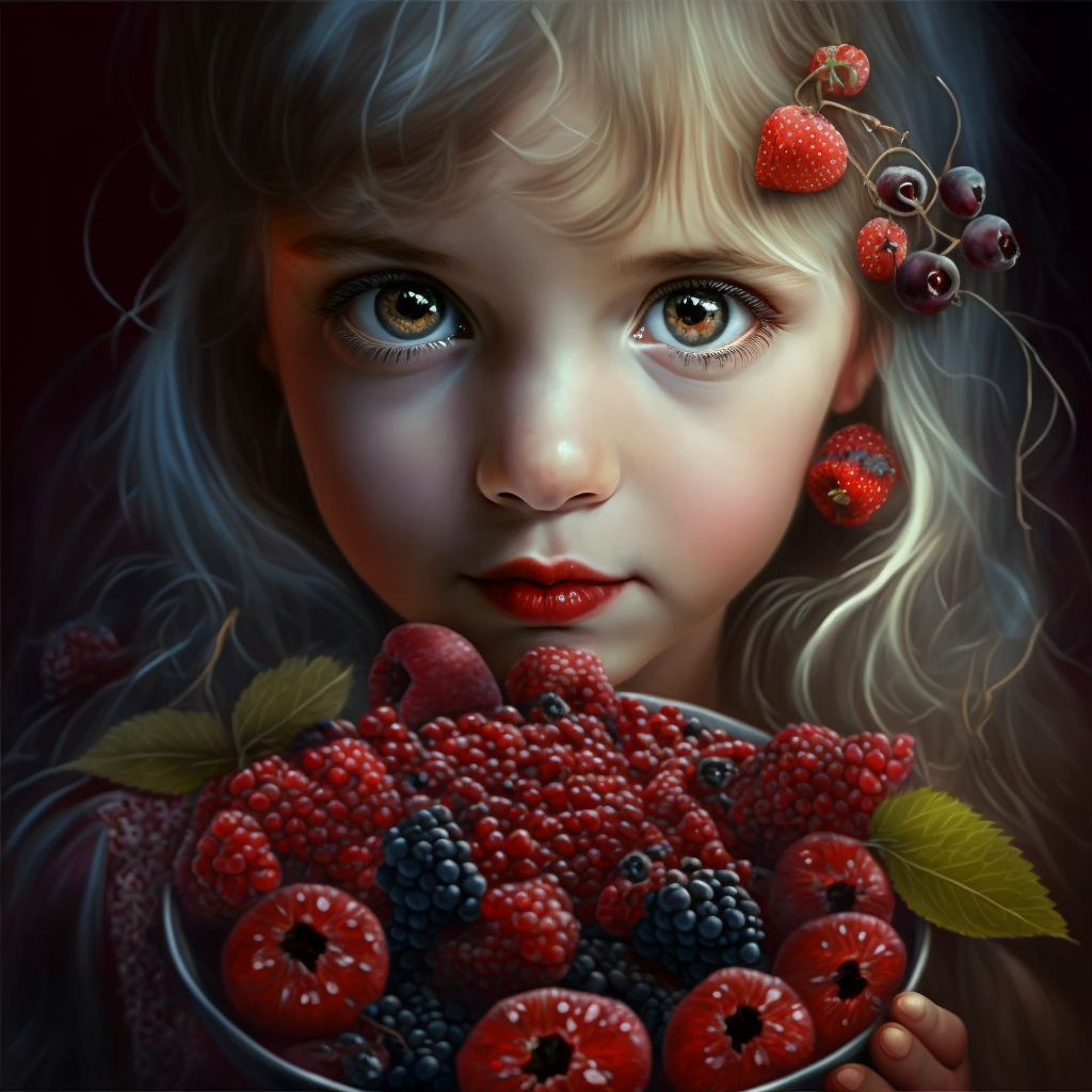 menina e frutos vermelhos